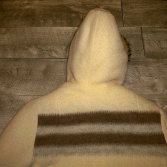 Vintage Gemini Parka Womens Fur Hoodie Striped Wool Blanket Coat Jacket Size 14 - Picture 7 of 8